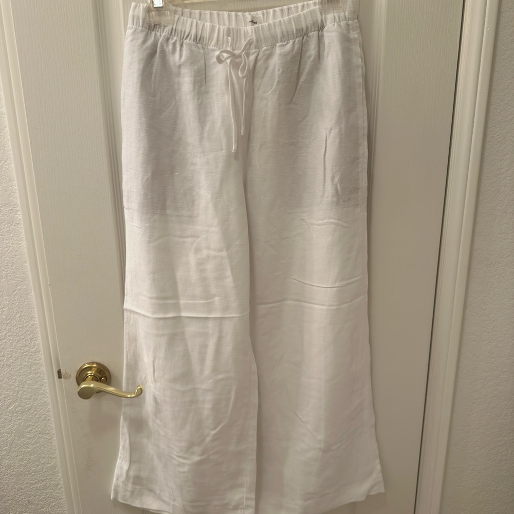 Aritzia White Linen Wide-Leg Pants